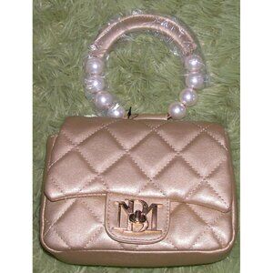 Badgley Mischka Quilted Vegan Leather Mini Handbag With Pearl Handle